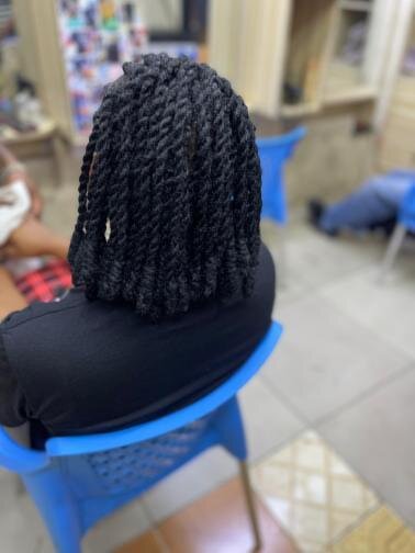 Neat scalp braid pattern, top view