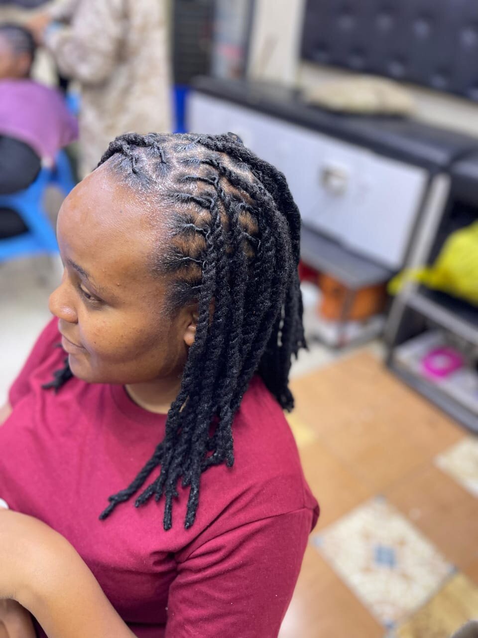 Long magenta box braids